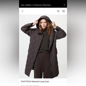 Uniqlo Pufftech Long Relaxed Coat in Brown Size XS